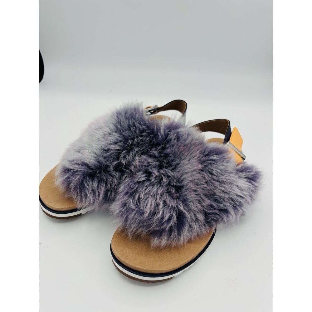 New! UGG Lavender Gray Faux Fur Backstrap Sandals